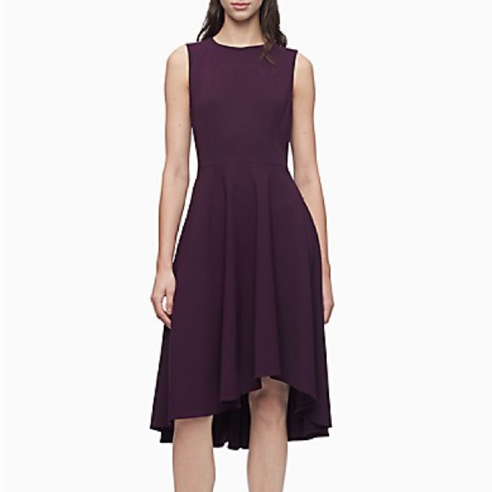 Calvin Klein Cinch Waist Sleeveless High-low A-line Dress Aubergine - Size 8